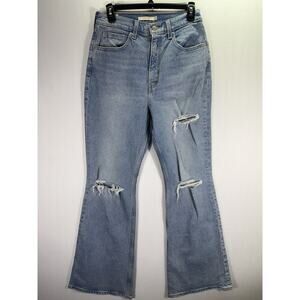 Levis Womens 70s High Flare Jeans Blue Distressed High Rise Stretch Denim 27
